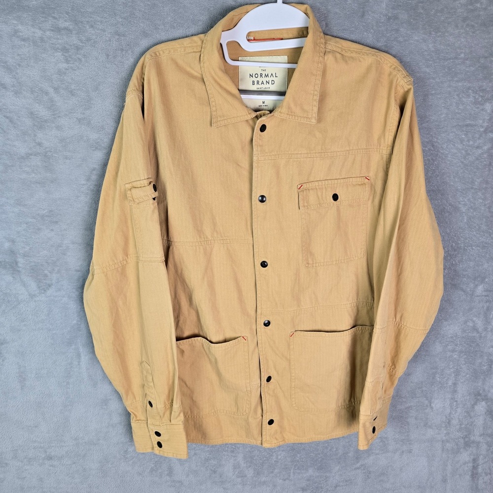 The Normal Brand Mens Tan Herringbone Cotton Utility Shirt Jacket Size M Khaki